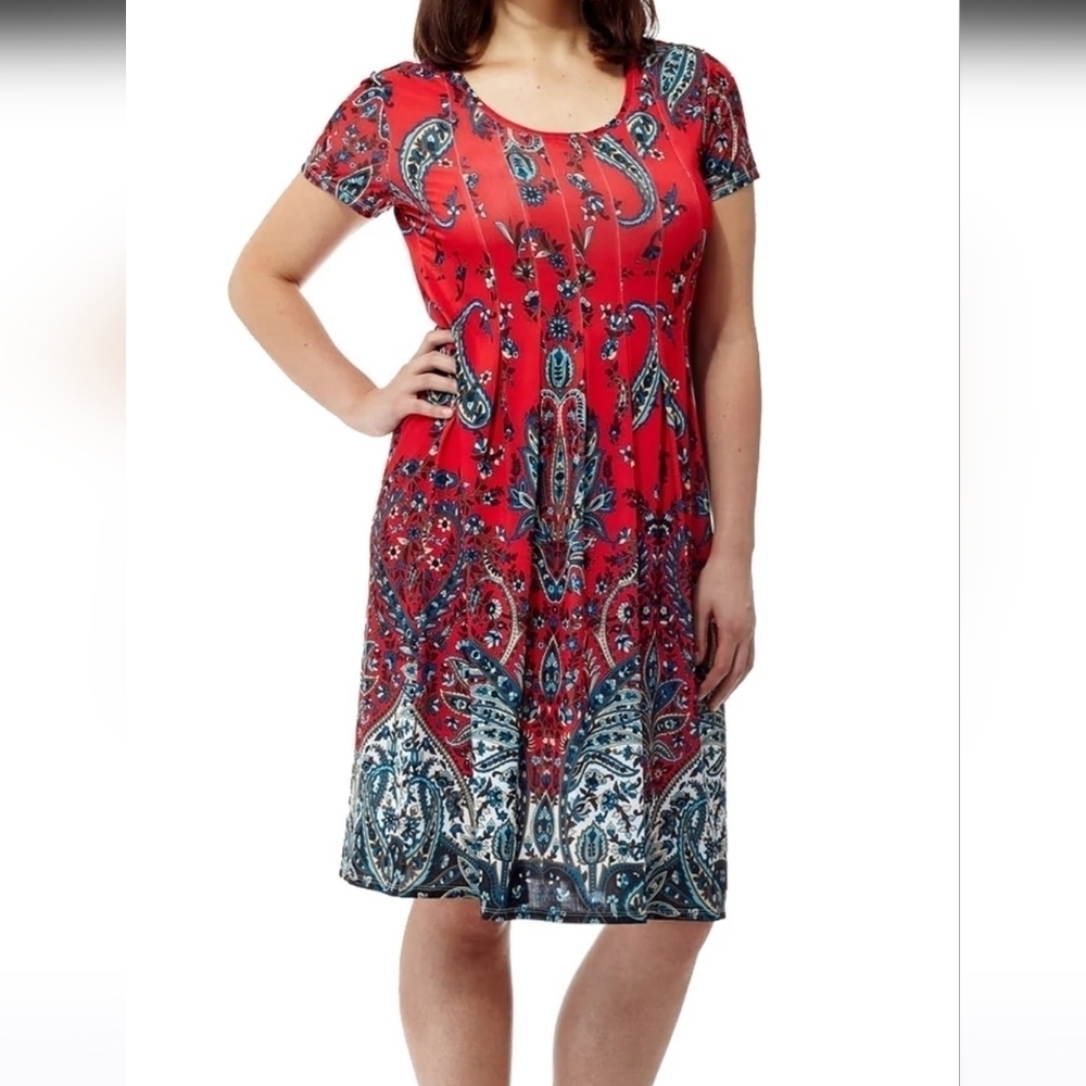 La Cera Paisley Printed Short Sleeve Dress Size XL